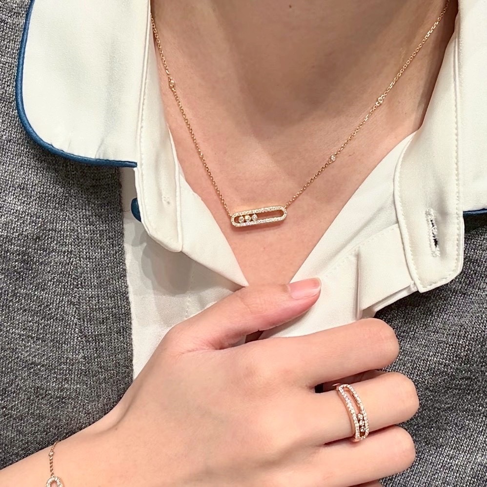 18k”baby move三鑽小號靈動滿鑽/光面項鍊”高奢定製