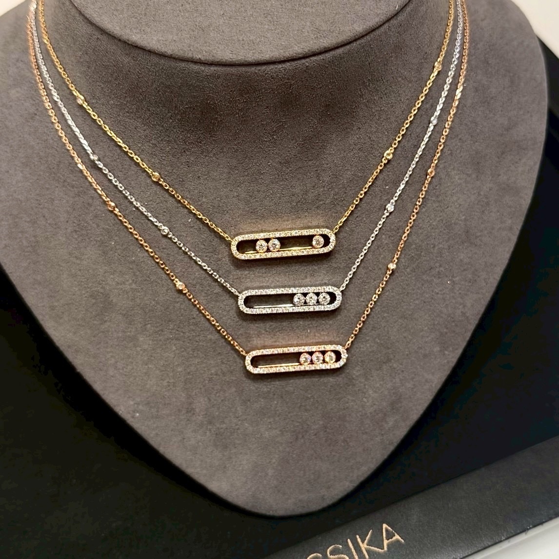 18k”classique 三鑽大號靈動滿鑽/光面項鍊”高奢定製