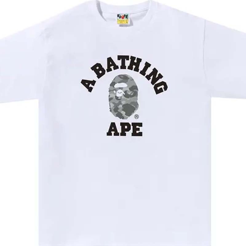 BAPE Honeycomb Camo College Tee 大學字 灰迷彩猿人 短袖 白色 RAY-72 [台灣現貨]