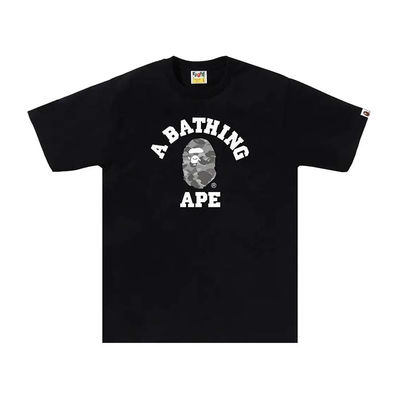 BAPE Honeycomb Camo College Tee 大學字 灰迷彩猿人 短袖 黑色 RAY-73 [台灣現貨]