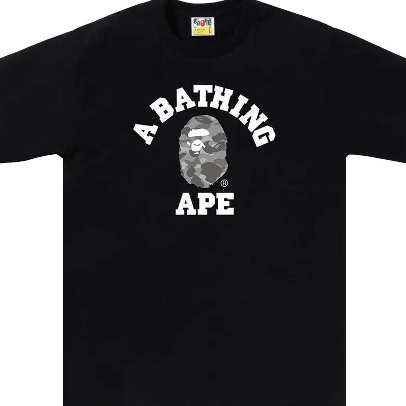 BAPE Honeycomb Camo College Tee 大學字 灰迷彩猿人 短袖 黑色 RAY-73 [台灣現貨]
