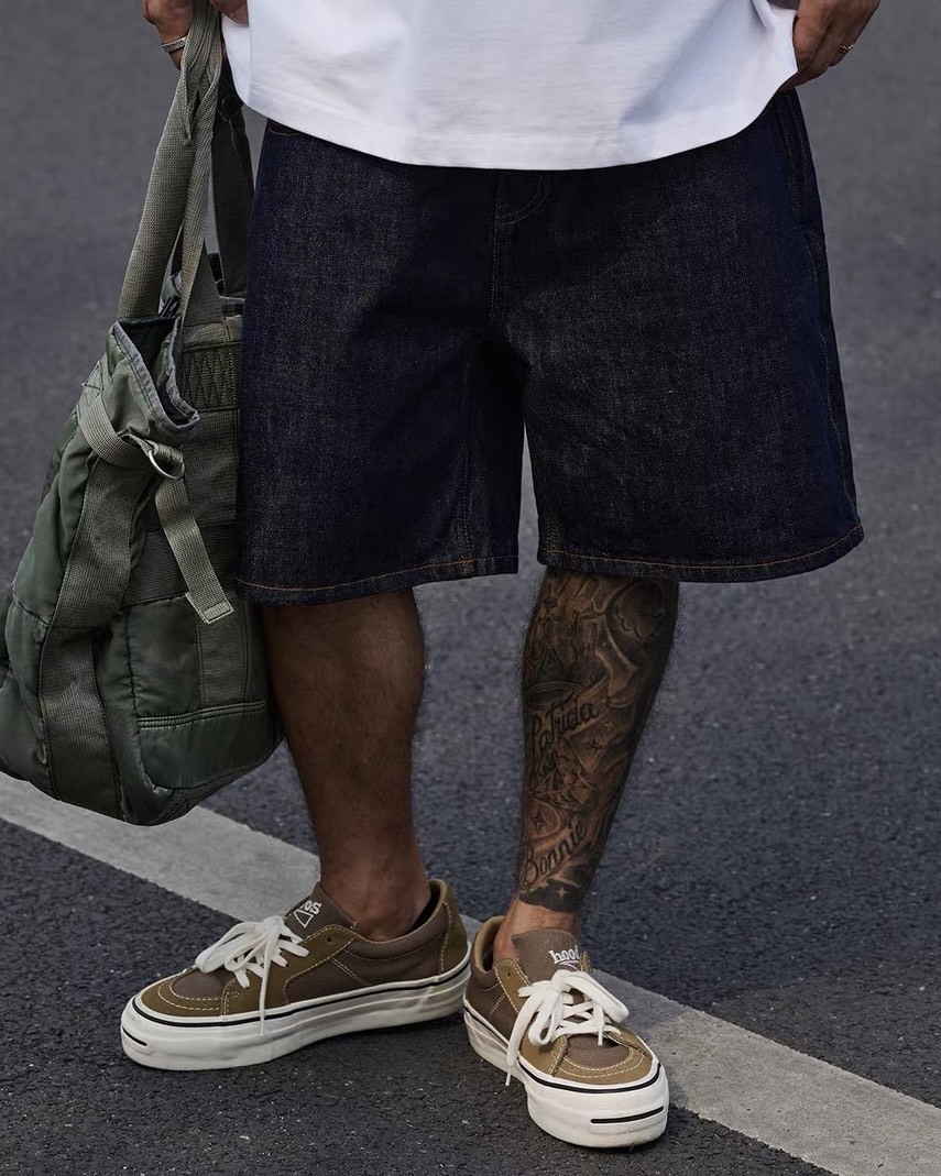 #預購 Broshood 26SS 日系復古 寬鬆14.5盎司 重磅刺繡 工裝原色牛仔短褲