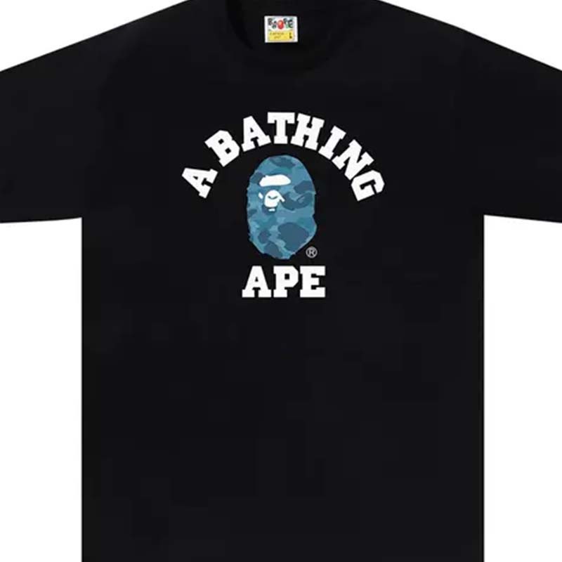 BAPE Honeycomb Camo College Tee 大學字 藍迷彩猿人 短袖 黑色 RAY-75 [台灣現貨]