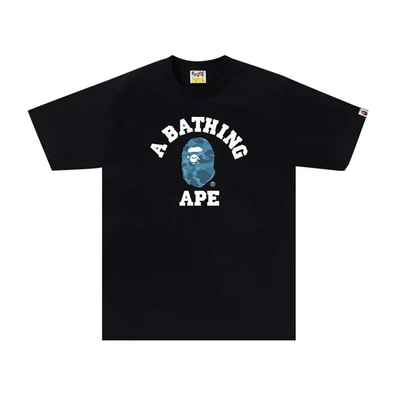 BAPE Honeycomb Camo College Tee 大學字 藍迷彩猿人 短袖 黑色 RAY-75 [台灣現貨]