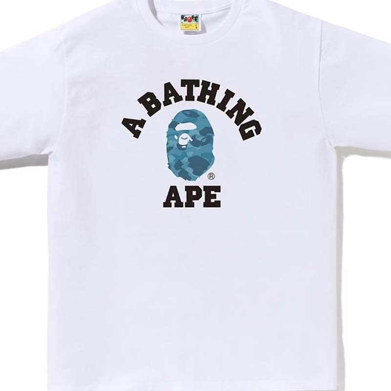 BAPE Honeycomb Camo College Tee 大學字 藍迷彩猿人 短袖 白色 RAY-78 [台灣現貨]