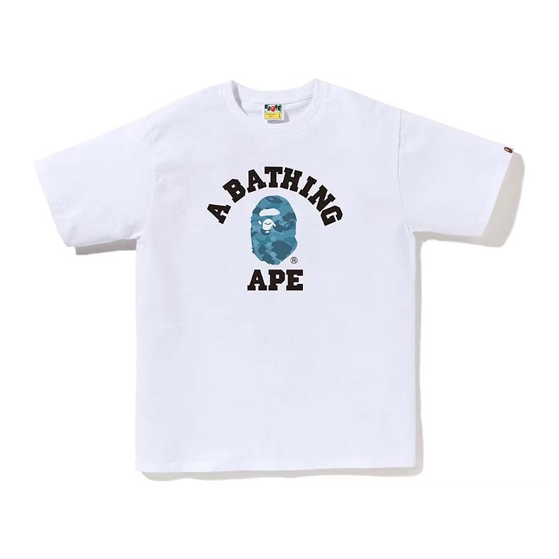 BAPE Honeycomb Camo College Tee 大學字 藍迷彩猿人 短袖 白色 RAY-78 [台灣現貨]