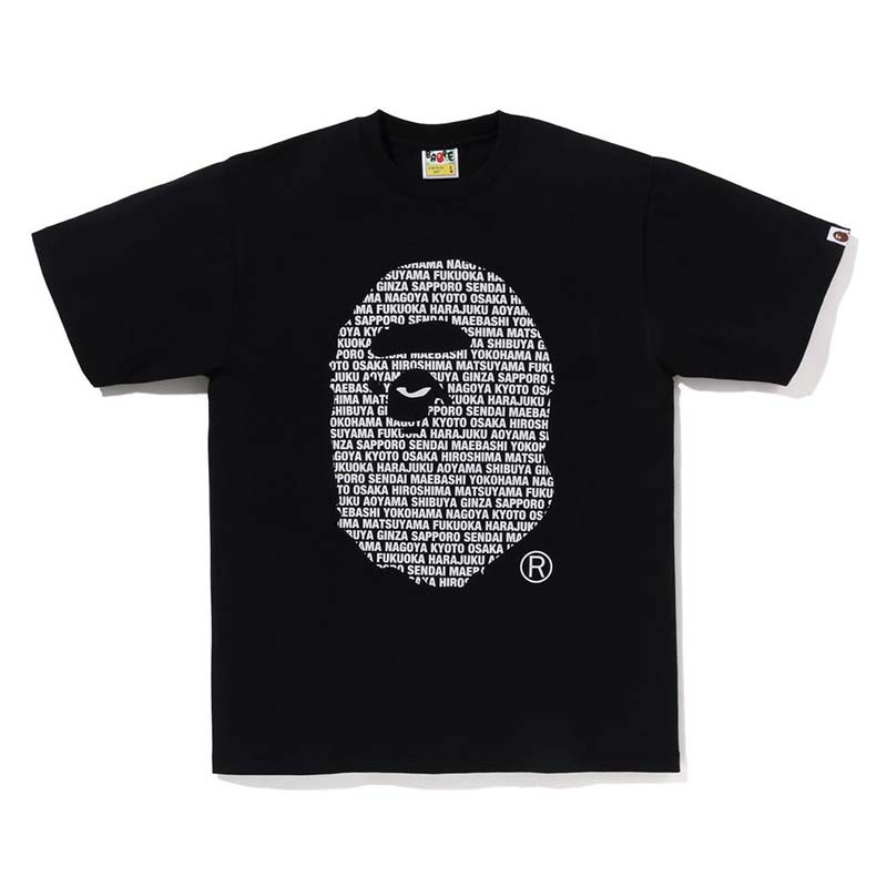 BAPE Japan Ape Head Tee 地名 文字 猿人 短袖 黑色 RAY-81 [台灣現貨]