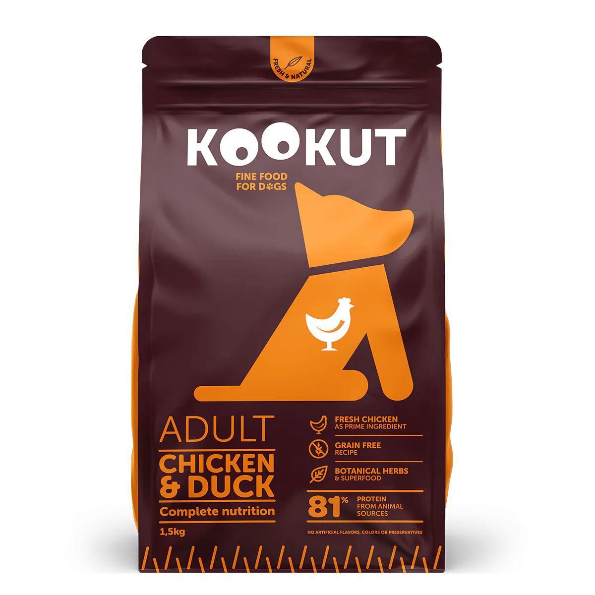 KOOKUT 天然無穀物成犬糧 - 雞肉鴨肉 1.5KG [EXP: 4/9/2026]