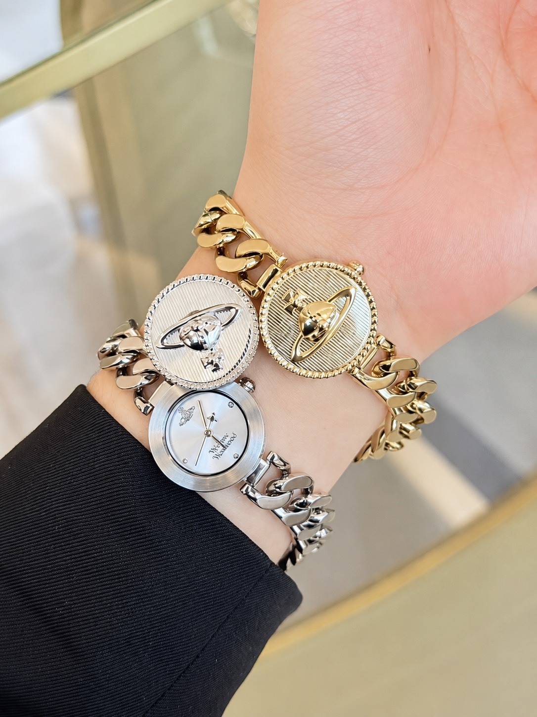 VIVIENNE WESTWOOD ORB BUTTON WATCH 西太后 土星滑蓋 古巴鏈條錶帶 手錶