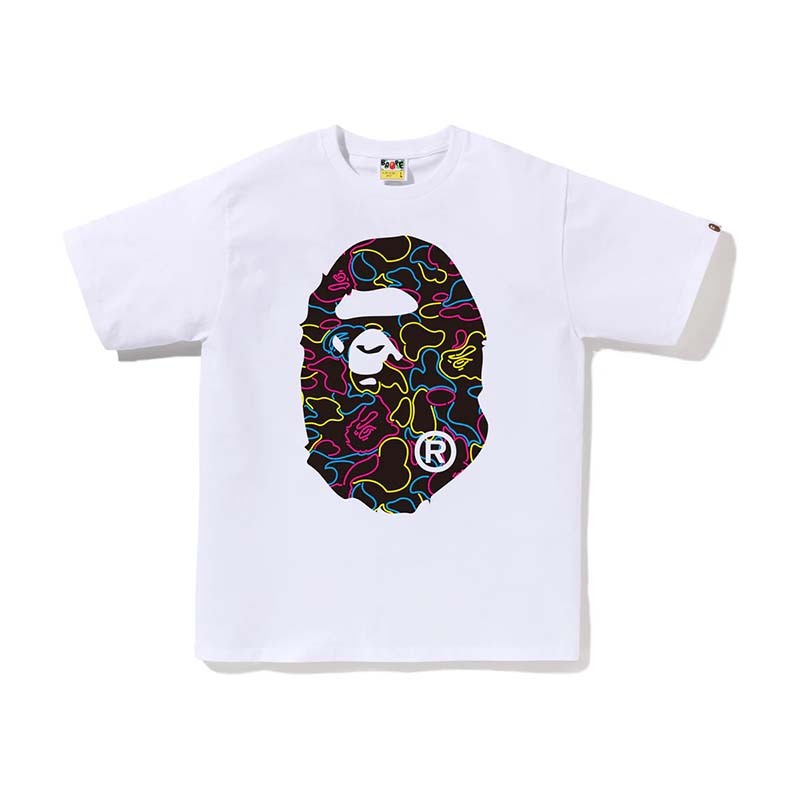 BAPE Neon Camo Big Ape Head Tee  霓虹線條 雙面猿人 短袖 白色 RAY-84 [台灣現貨]
