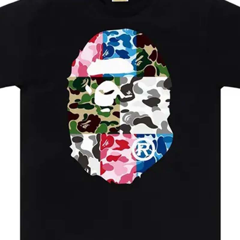 BAPE ABC Camo Crazy Big Ape Head Tee 多色迷彩 猿人 短袖 黑色 RAY-90 [台灣現貨]