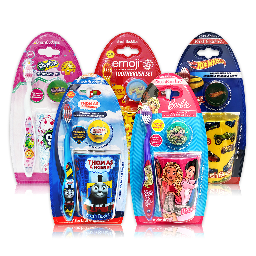 美國熱銷卡通牙刷漱口杯組(軟毛/適5歲以上)  Emoji / Barbie / Shopkin / Thomas&Friends / Hot Wheels