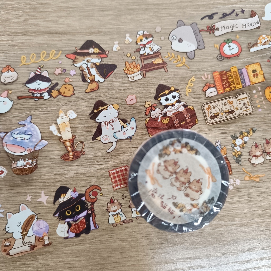 魚餅一隻熊．魔法貓貓 4cm亮面PET膠帶 <整捲/分裝>