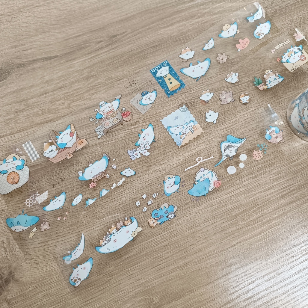 魚餅一隻熊．魟魚日記 4cm亮面PET膠帶 <整捲/分裝>