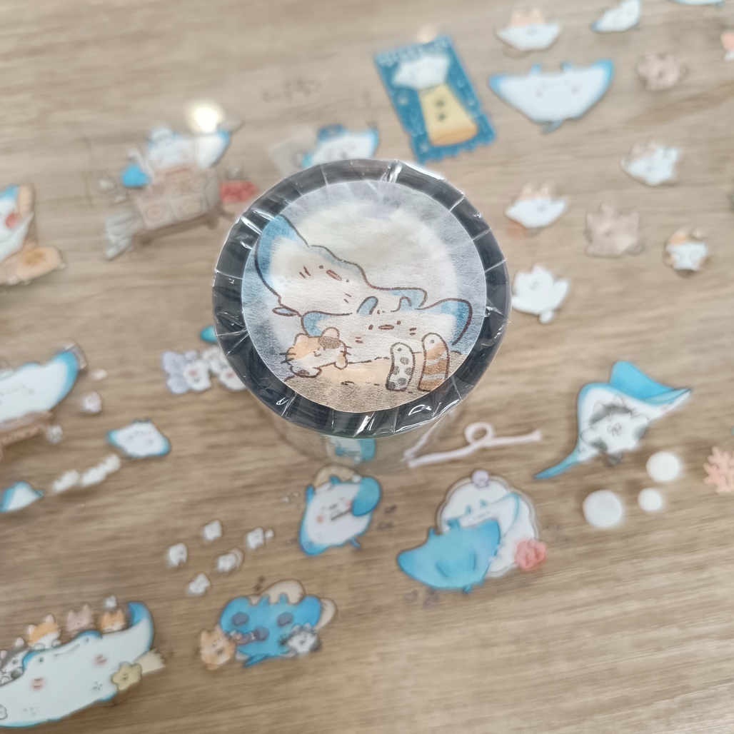魚餅一隻熊．魟魚日記 4cm亮面PET膠帶 <整捲/分裝>