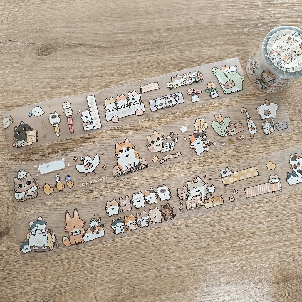 魚餅一隻熊 x 嗨賴．文具貓朋友 4cm霧面PET膠帶 <整捲/分裝>