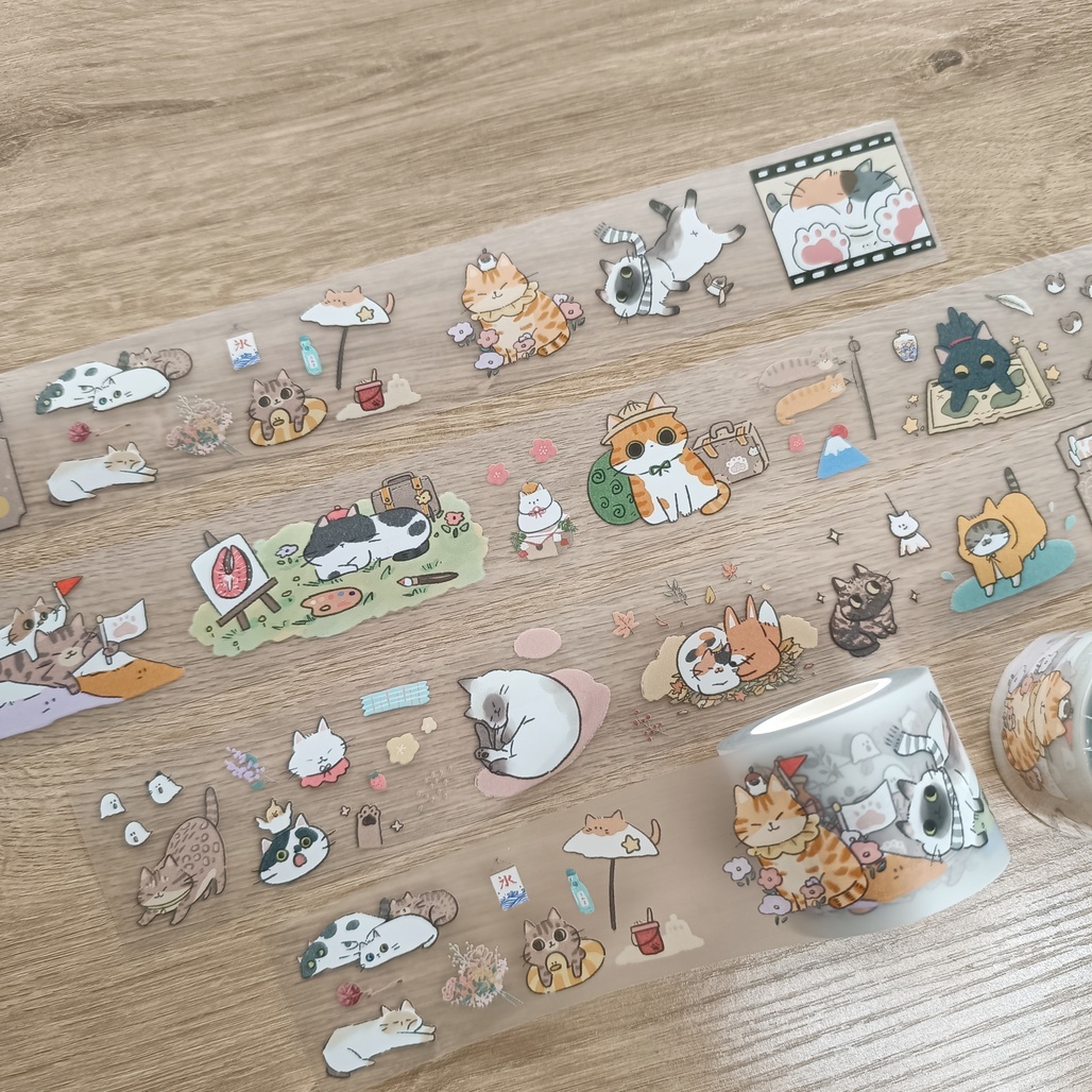 魚餅一隻熊 x 嗨賴．旅行貓貓 4cm霧面PET膠帶 <整捲/分裝>