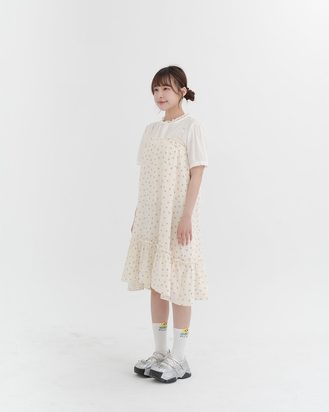 Women's Clothing, Parent-Child Series: Detachable Thin-Shoulder Bow-Tie Ruffle Dress【01087276】in stock+pre-order
