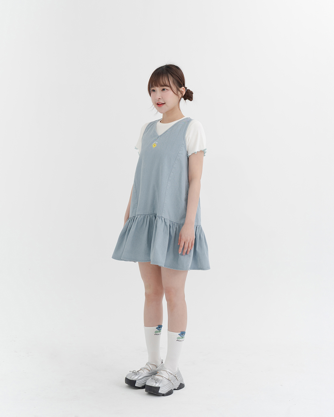 Women's Clothing - Parent-Child Series: Floral Embroidered Denim Short Dress【01087325】in stock+pre-order