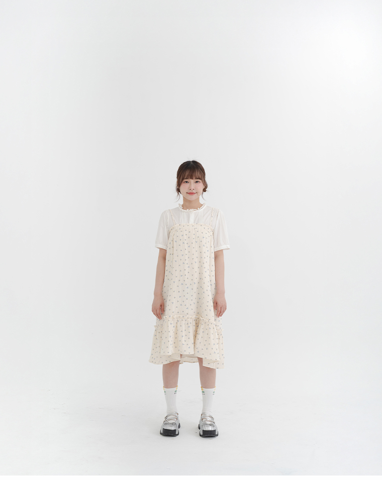 Women's Clothing, Parent-Child Series: Detachable Thin-Shoulder Bow-Tie Ruffle Dress【01087276】in stock+pre-order
