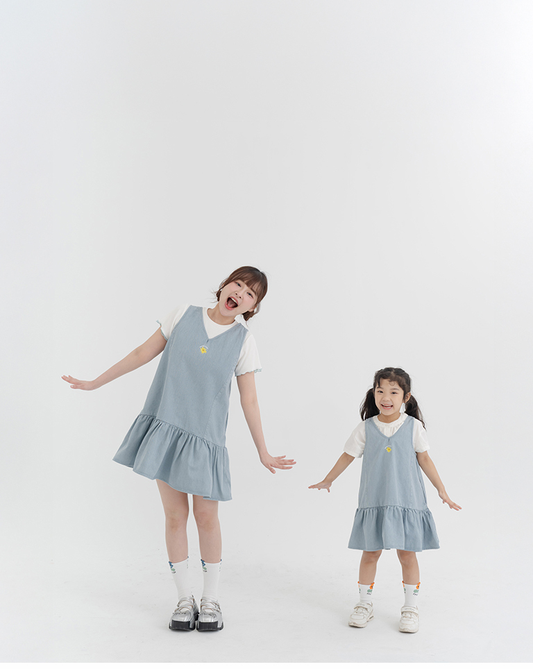 Children's Clothing - Parent-Child Series: Floral Embroidered Denim Short Dress M/L/XL【01087326】in stock+pre-order
