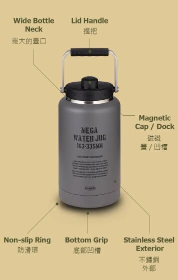 CARGO 工業風不鏽鋼3.8L手提水壺(灰色) (黑)(軍綠)(卡其)