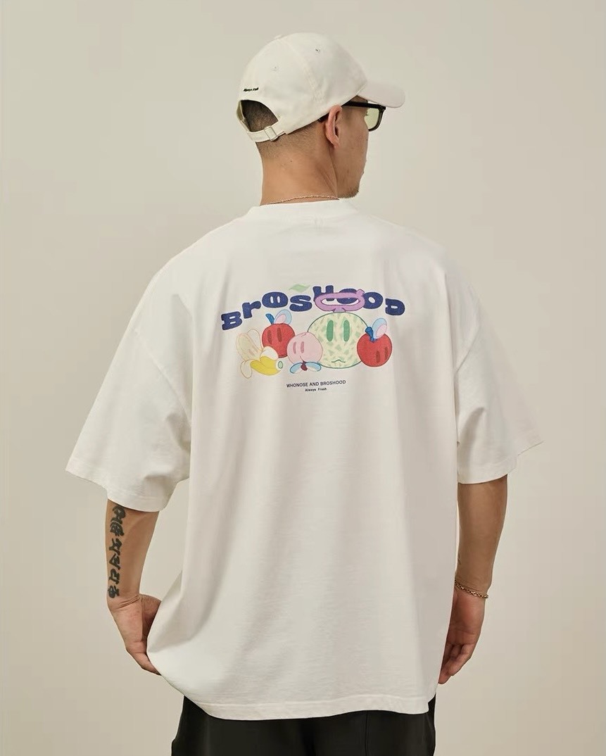 #預購 Broshood x JoeNg whonose 聯名 沙洗做舊 直噴水果集合印花 短踢 三色