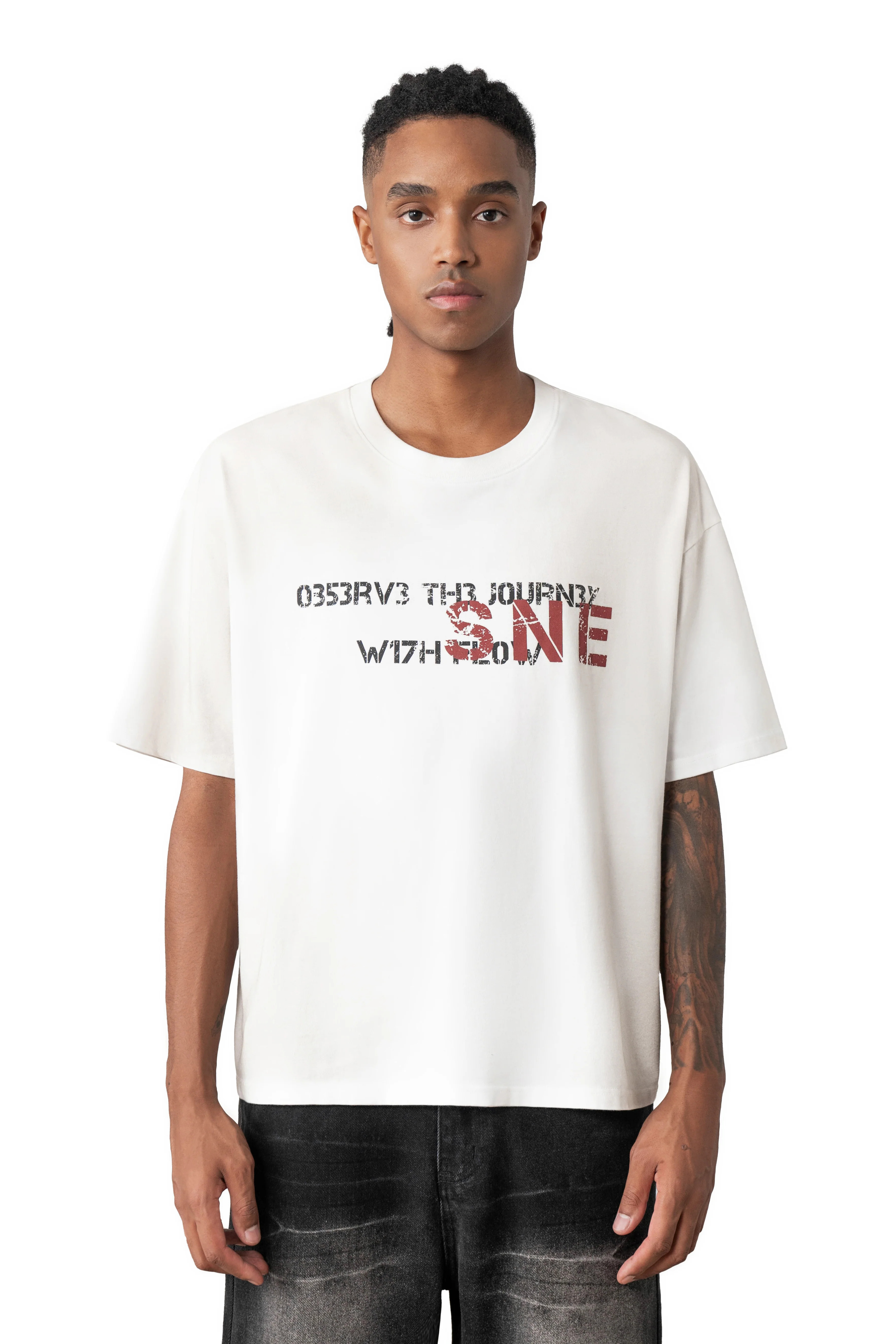 Sense Washed Fade Slogan SS - White| M26-T09