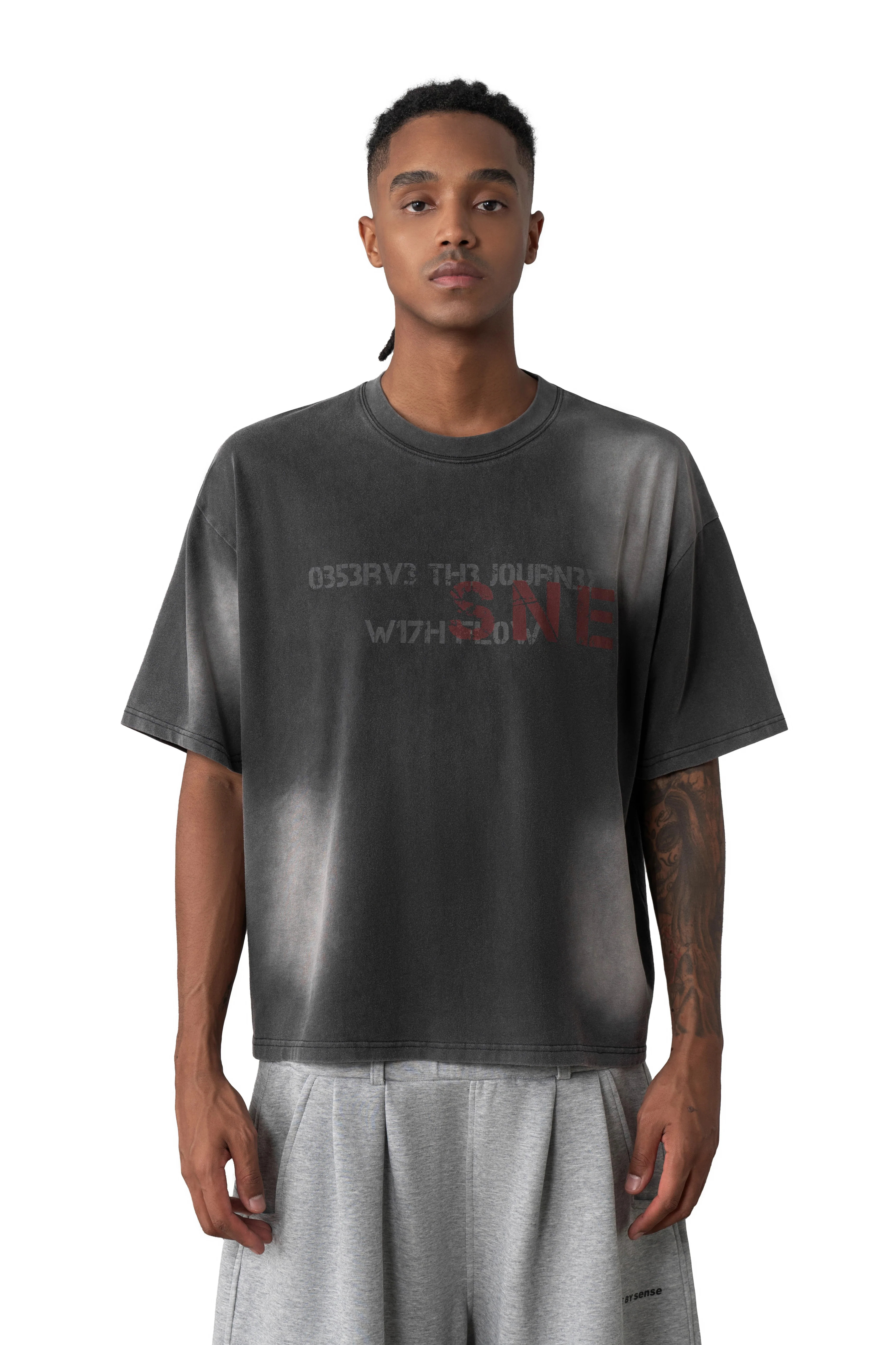 Sense Washed Fade Slogan SS - Coal Black| M26-T09