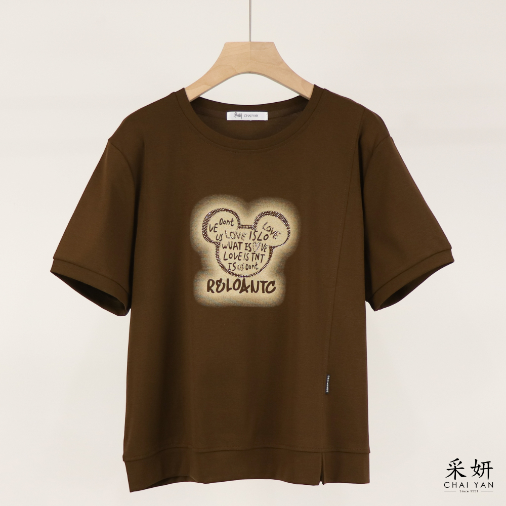 水鑽卡通單側拼接短袖上衣