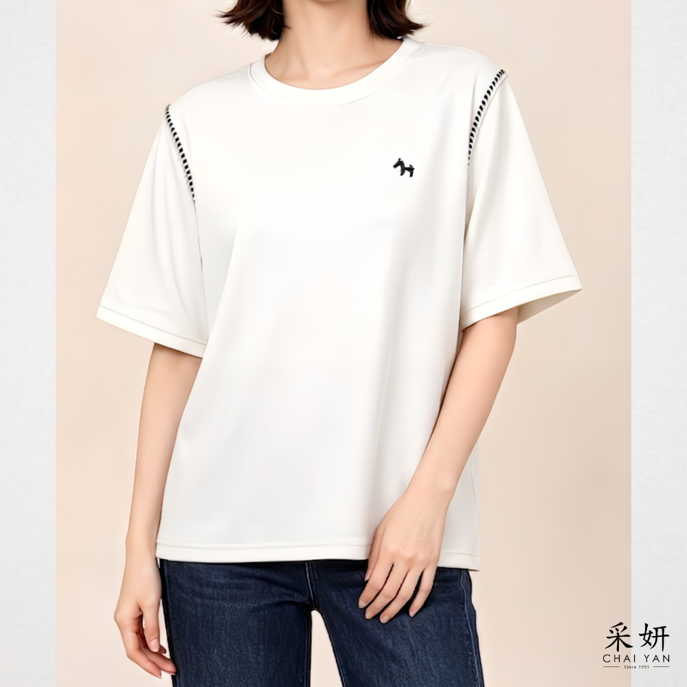 小馬刺繡跳色滑棉短袖上衣