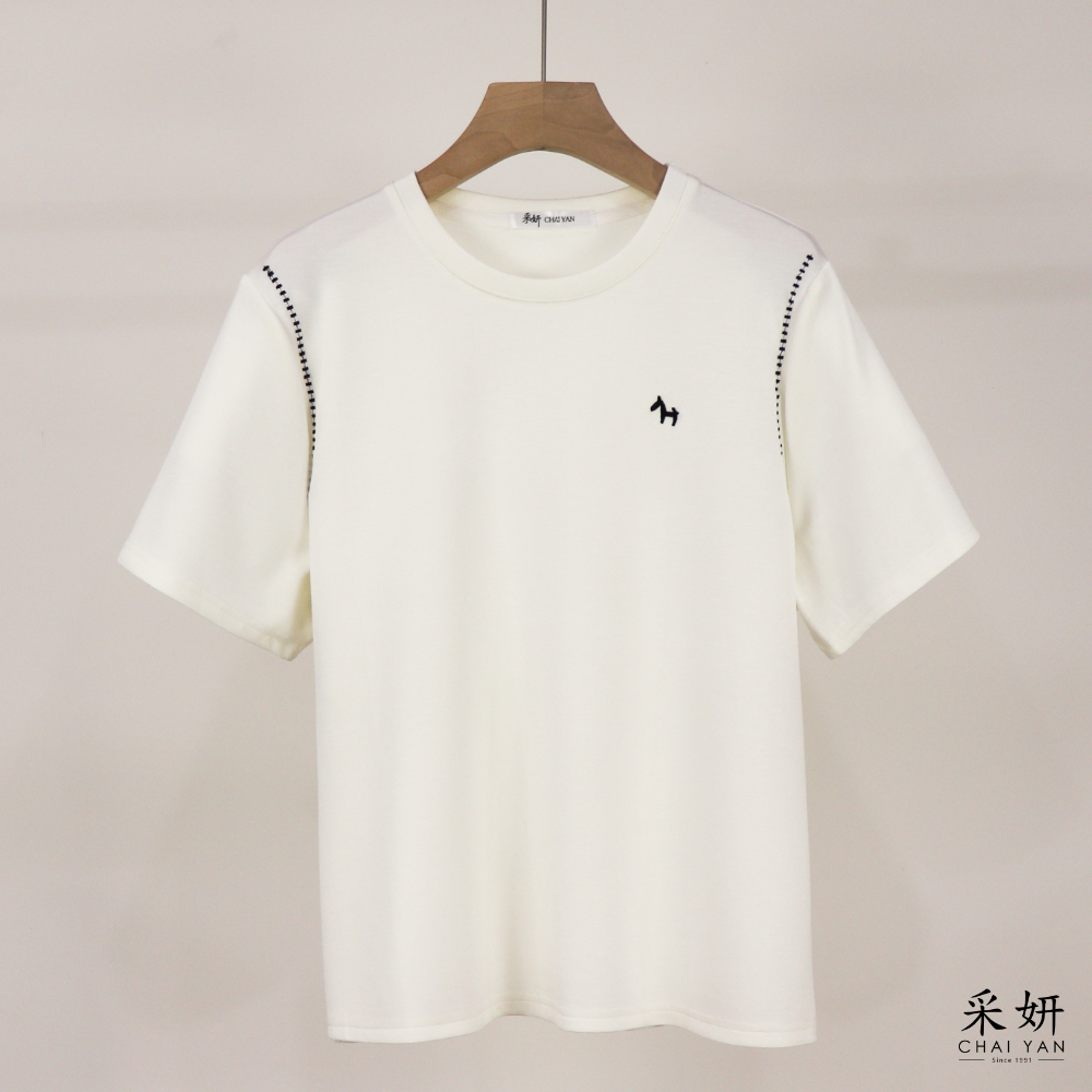 小馬刺繡跳色滑棉短袖上衣