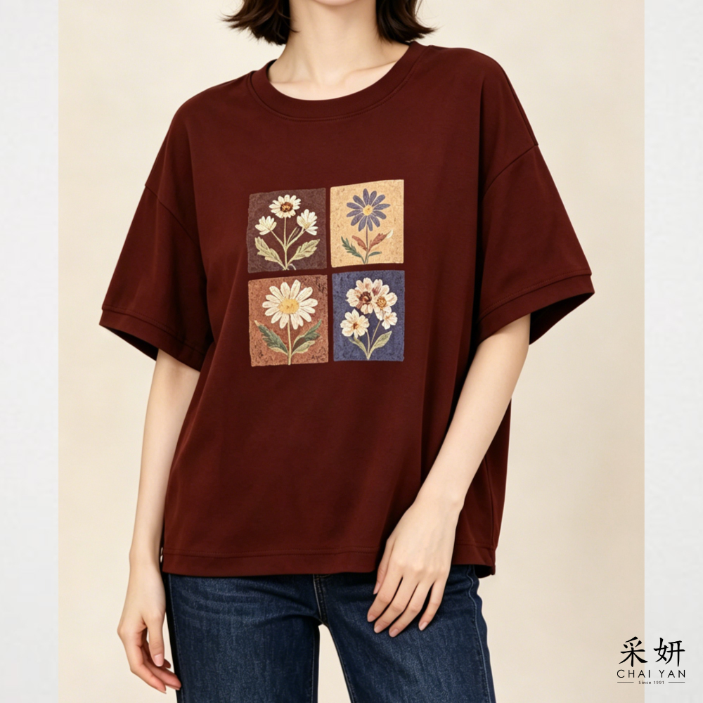 立體復古花朵短袖上衣