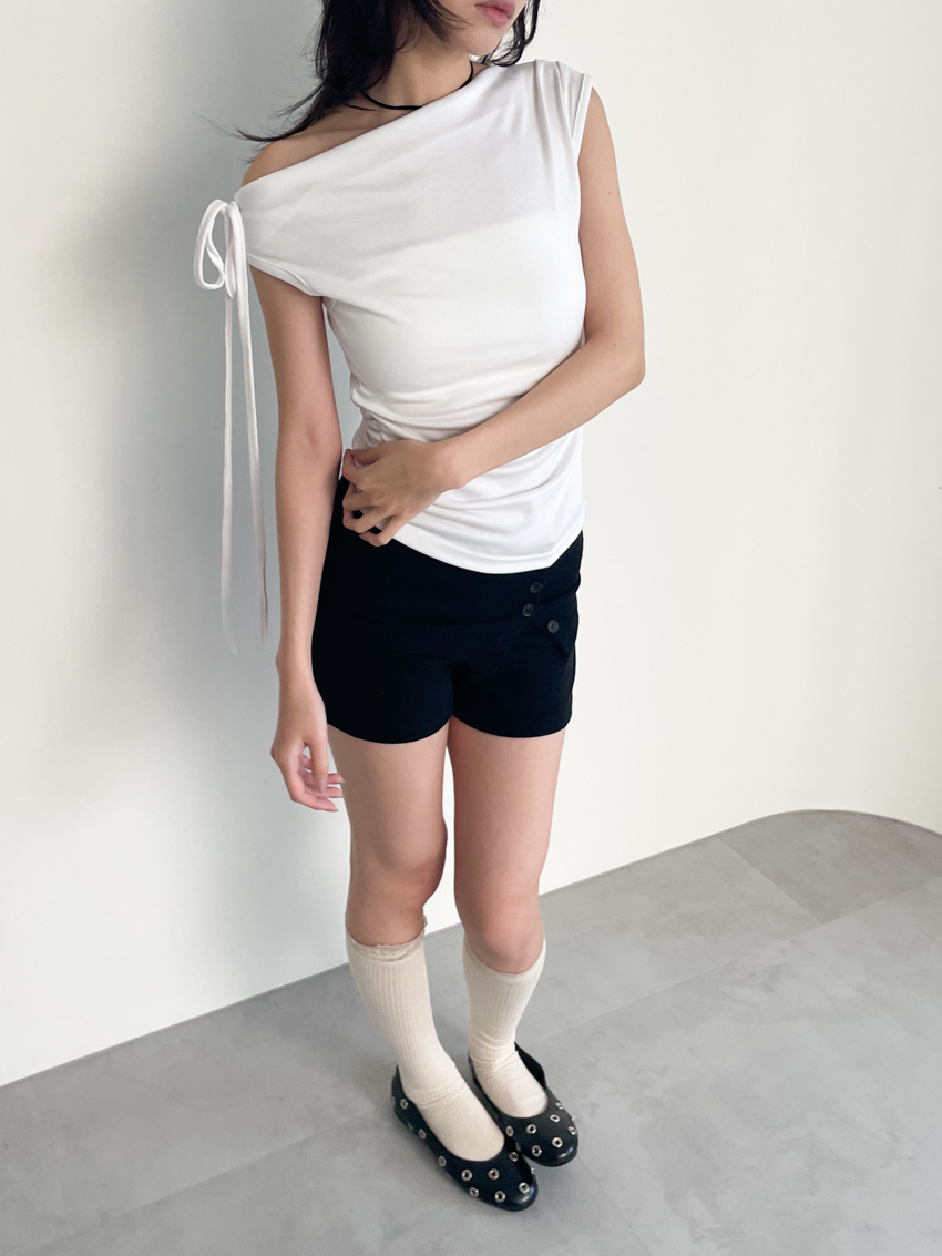 one-shoulder tie-detail fitted top