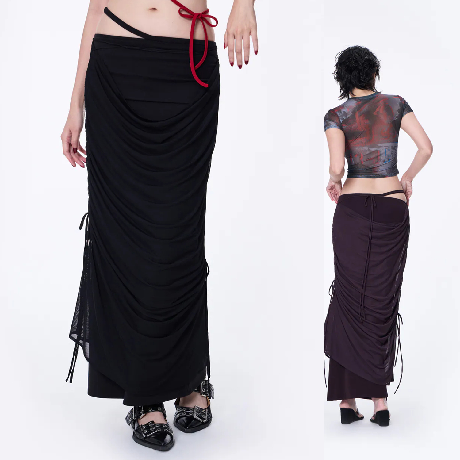 【車庫服飾】SILVER NINE 2-Way Detachable Draped Maxi Skirt