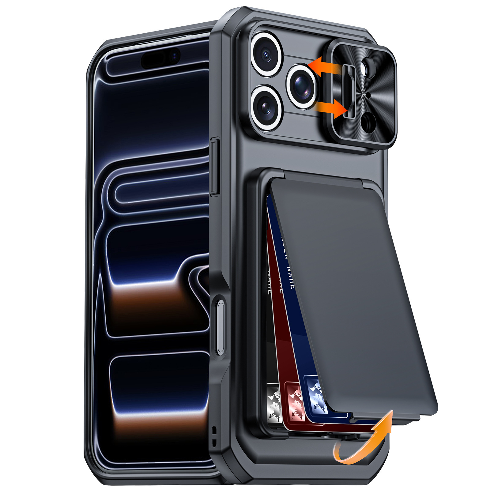 XPRO - Card Glide Pro - iPhone 17 Pro Max Case 卡片夾支架滑蓋鏡頭保護高度防撞手機保護殼
