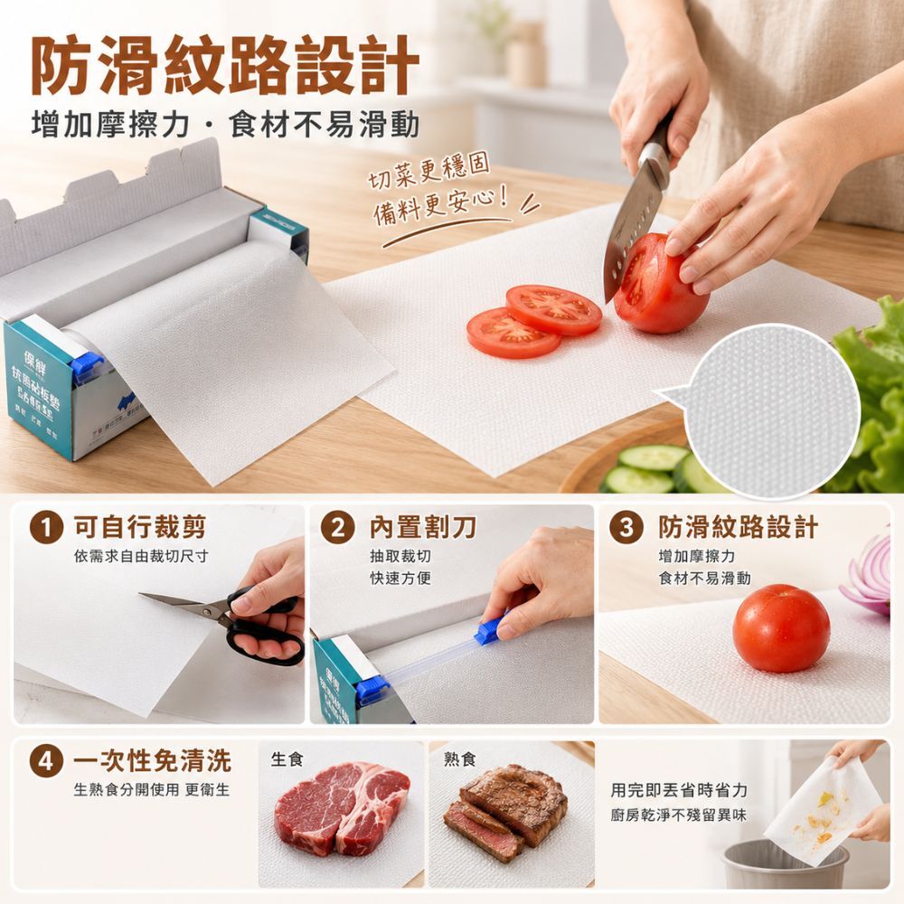 抗菌砧板墊｜ 一次性砧板墊 防滑砧板紙 可裁剪砧板墊 廚房切菜墊 生熟食分切墊 免清洗【輕鬆購五金百貨】