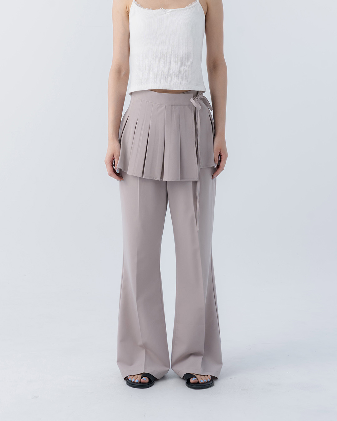 Two-piece suit flared trousers with pleated skirt - Apricot Gray S/M/L【04030531】in stock+pre-order