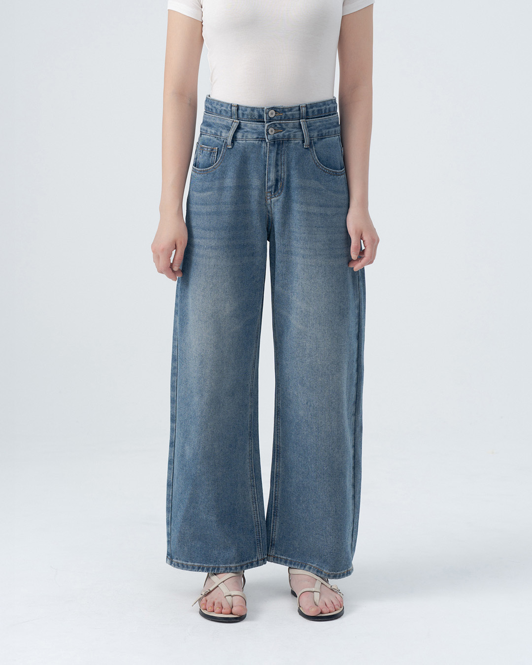 Low-rise double-waisted denim jeans, S/M/L【04011879】in stock+pre-order