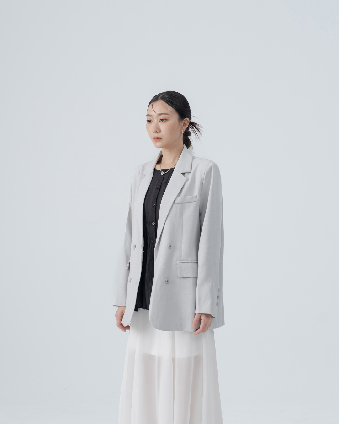 Basic Plain Collared Suit Jacket - Gray【02030580】in stock+pre-order