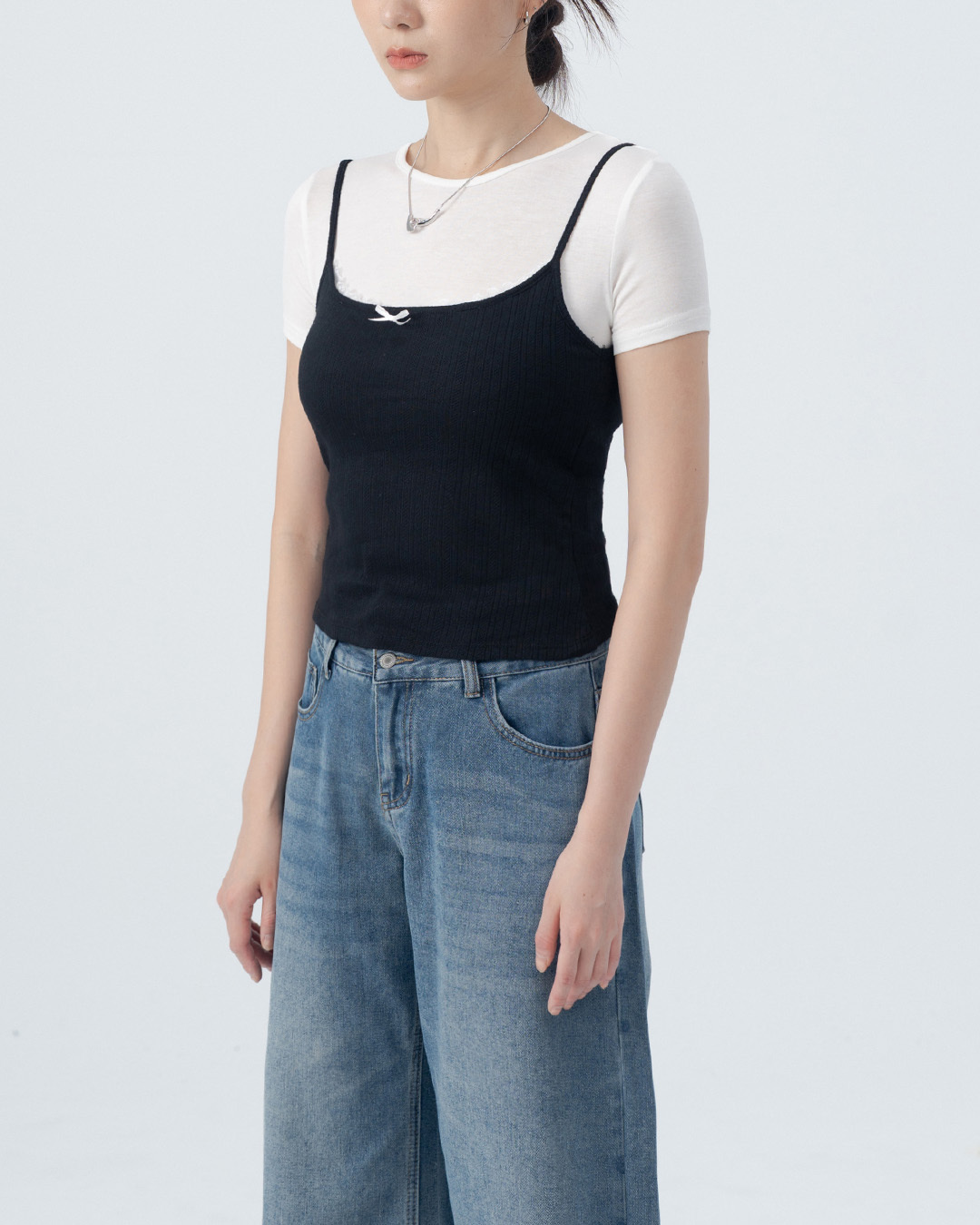 Lace Jacquard Thin-Shoulder Bra Top - Black S/M【01041969】in stock+pre-order