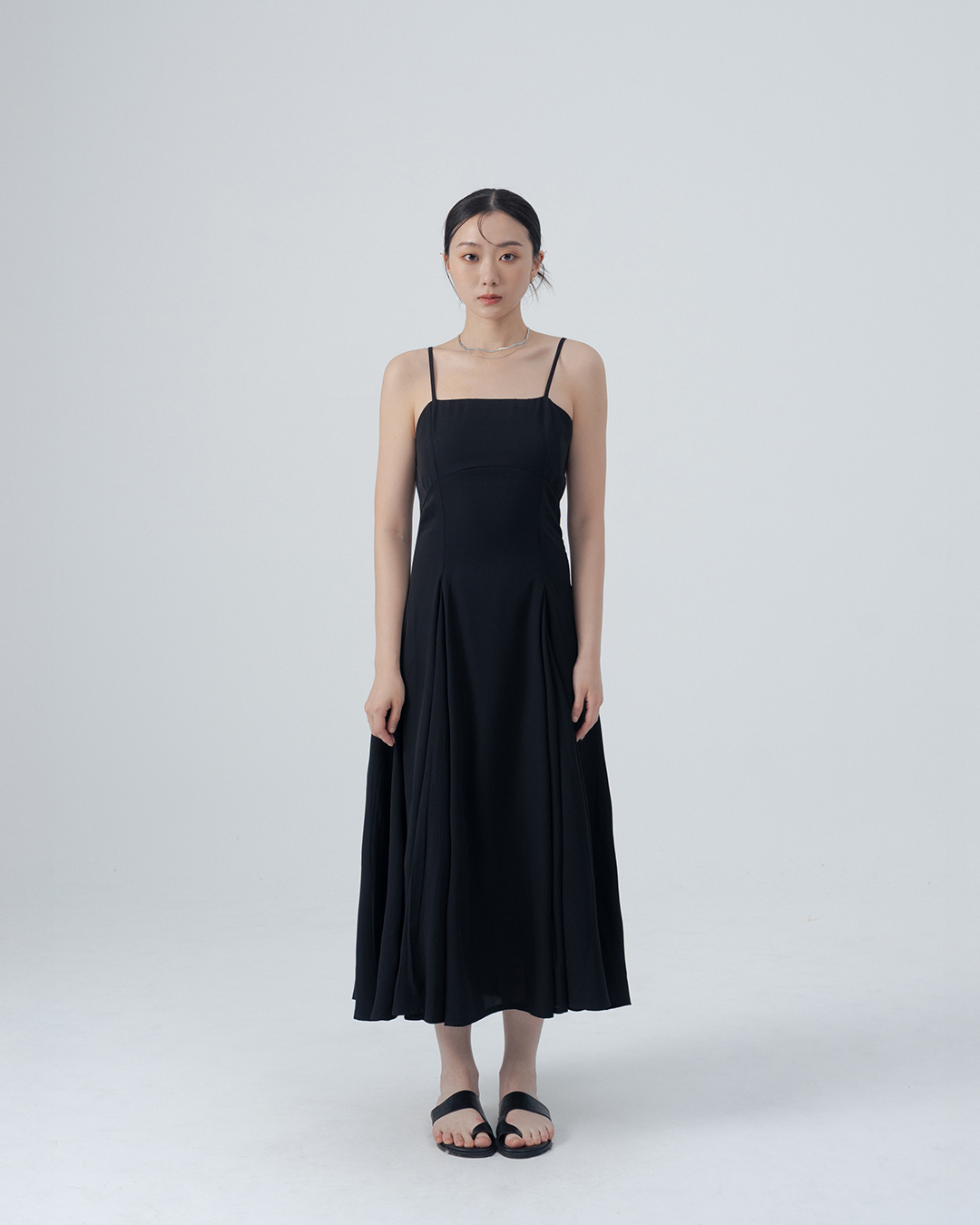 Cut-waist design, spaghetti shoulder long dress - black, S/M【01087296】in stock+pre-order