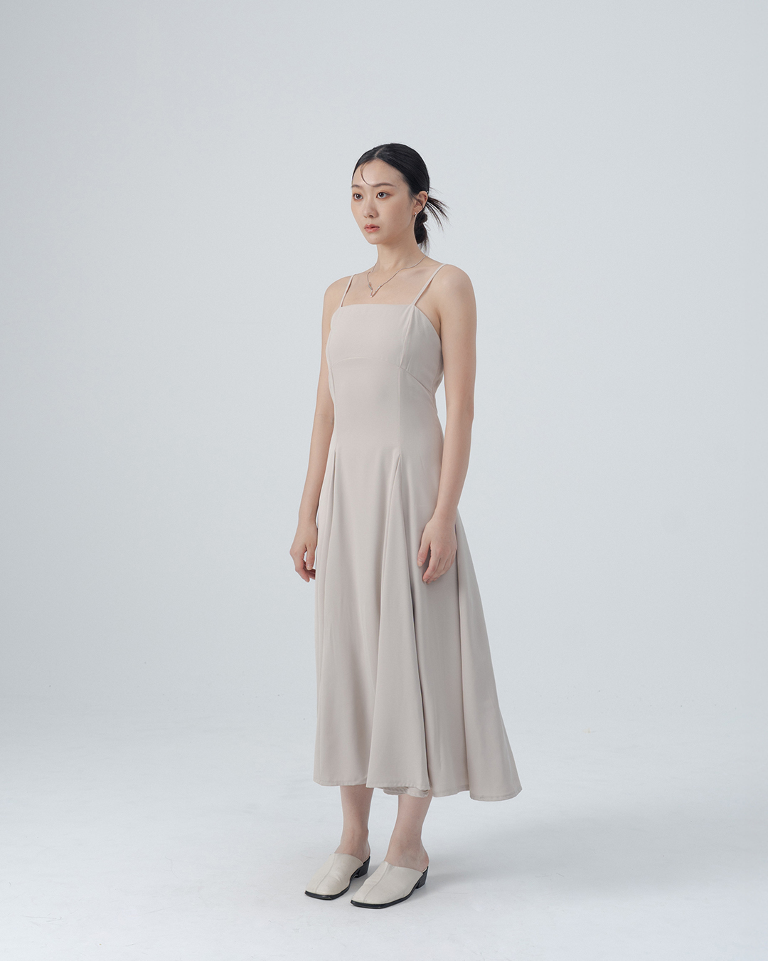 Cut-waist design, spaghetti shoulder long dress - apricot gray S/M【01087297】in stock+pre-order