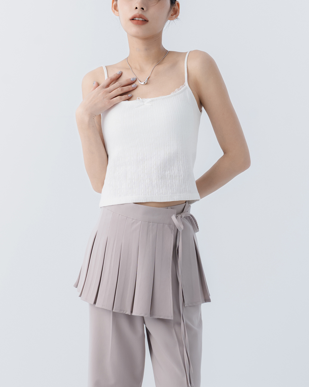 Lace jacquard spaghetti strap bra top - white S/M【01041968】in stock+pre-order