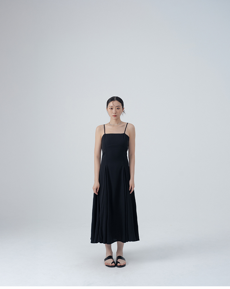 Cut-waist design, spaghetti shoulder long dress - black, S/M【01087296】in stock+pre-order