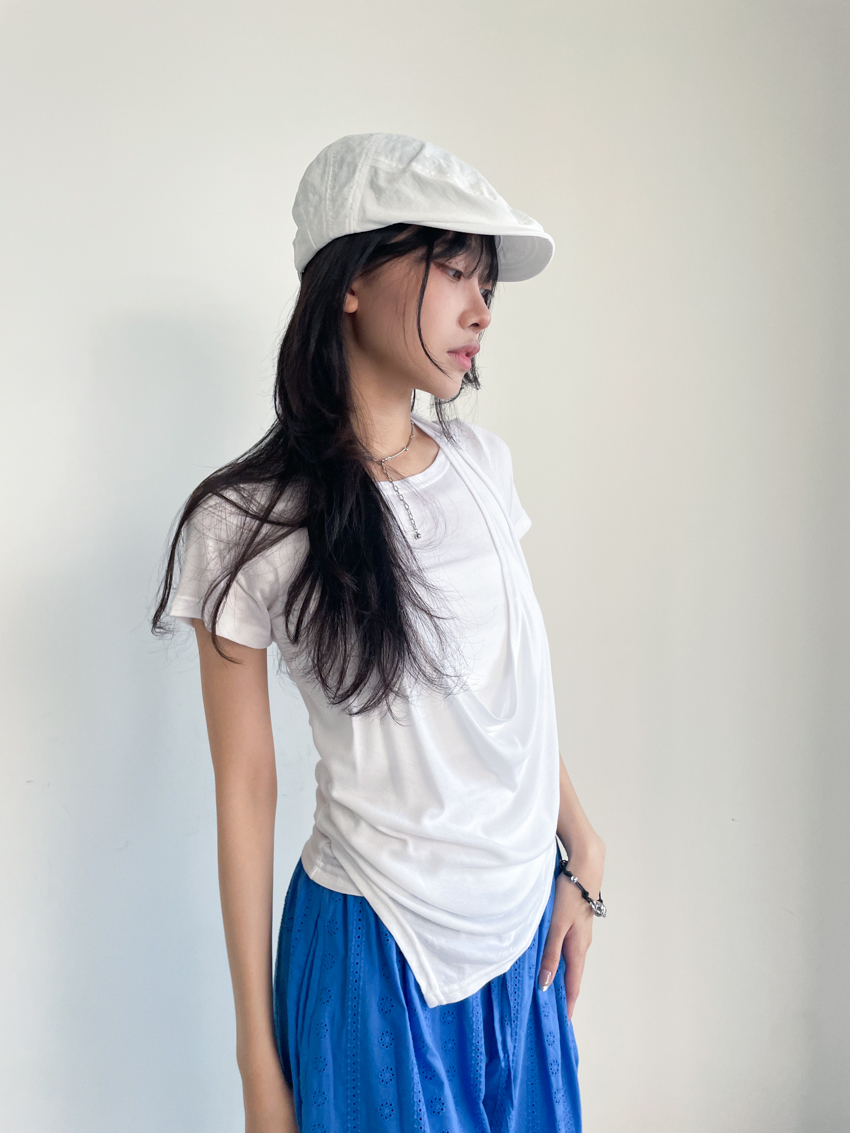 asym hem double-layer halter wide-neck top