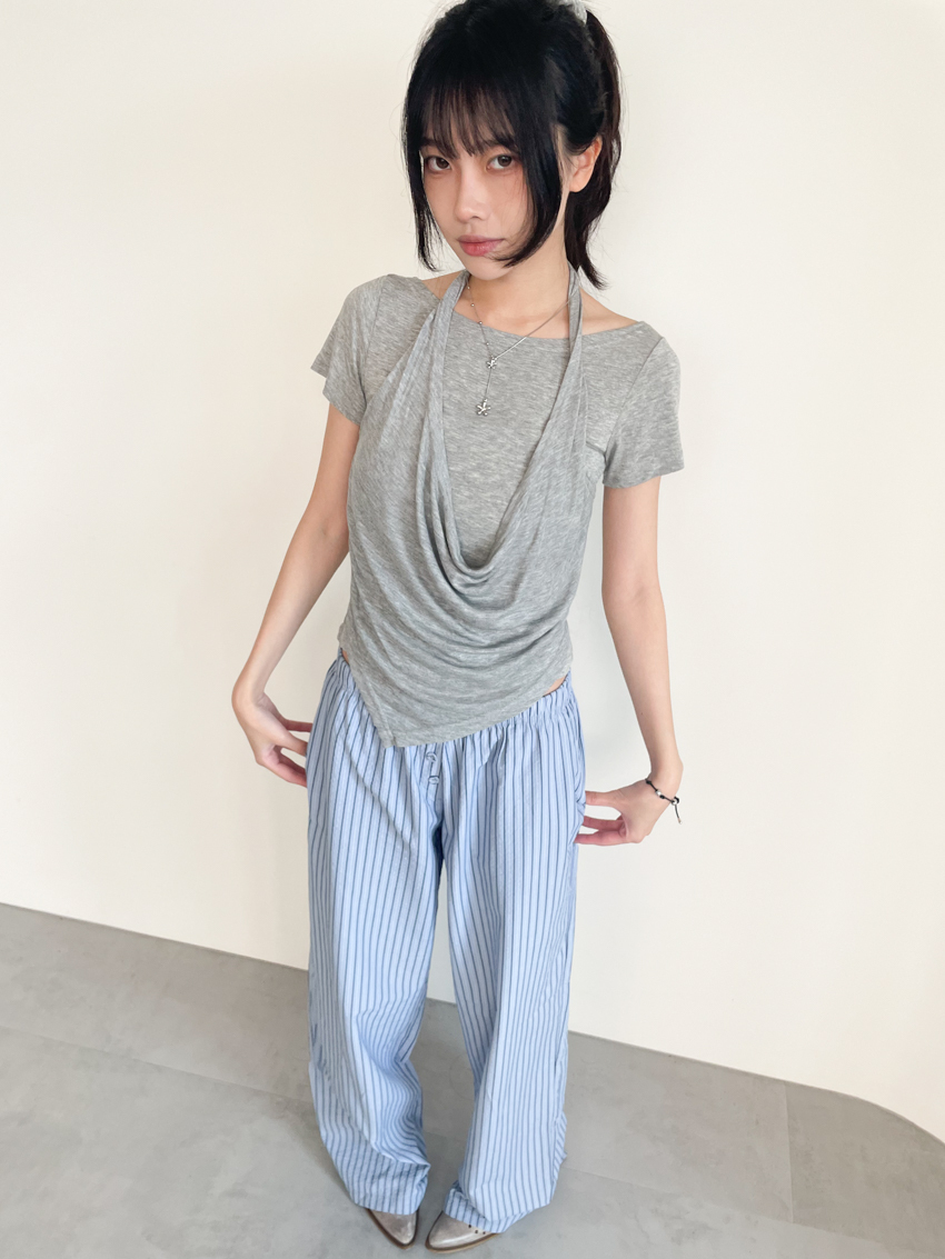 asym hem double-layer halter wide-neck top