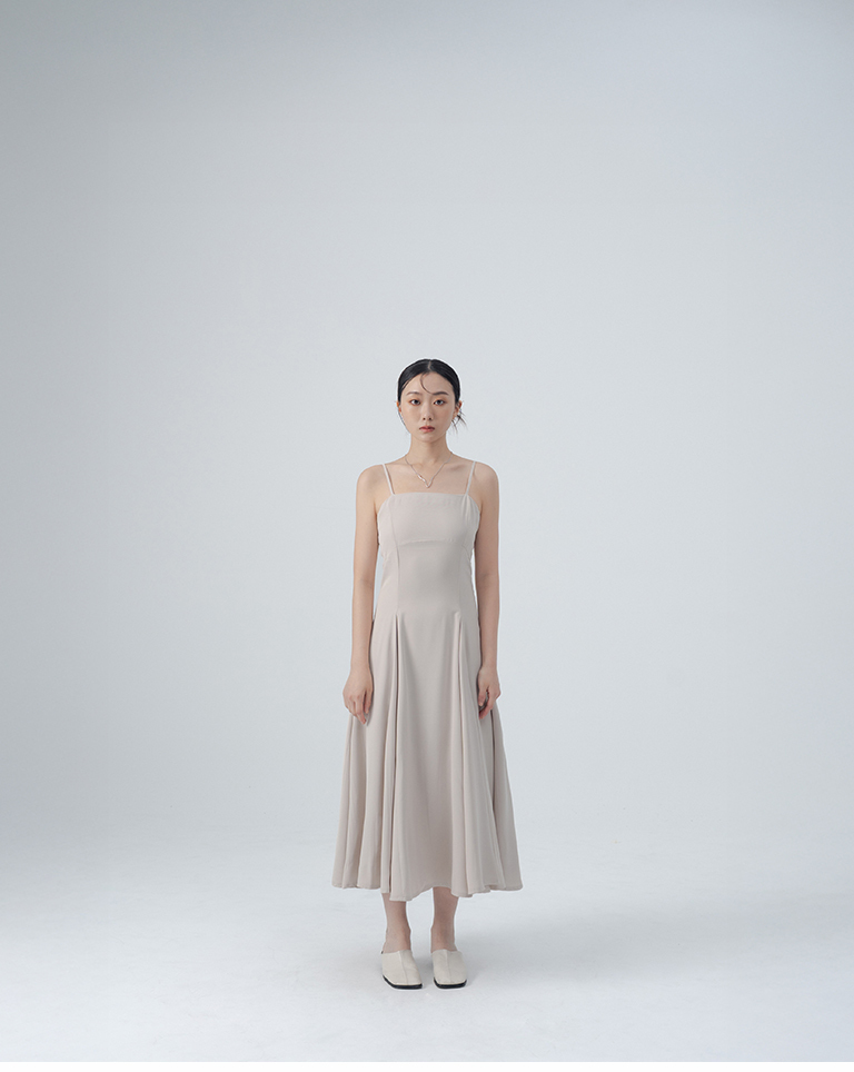 Cut-waist design, spaghetti shoulder long dress - apricot gray S/M【01087297】in stock+pre-order