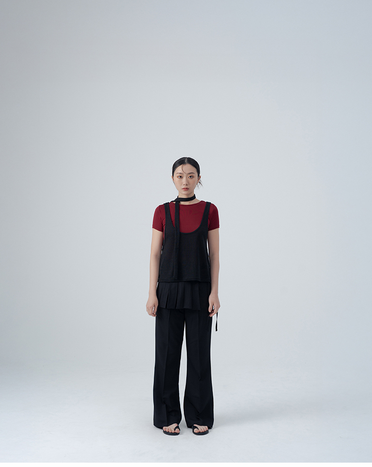 Reversible knitted cover-up vest with tie - black【01099490】in stock+pre-order
