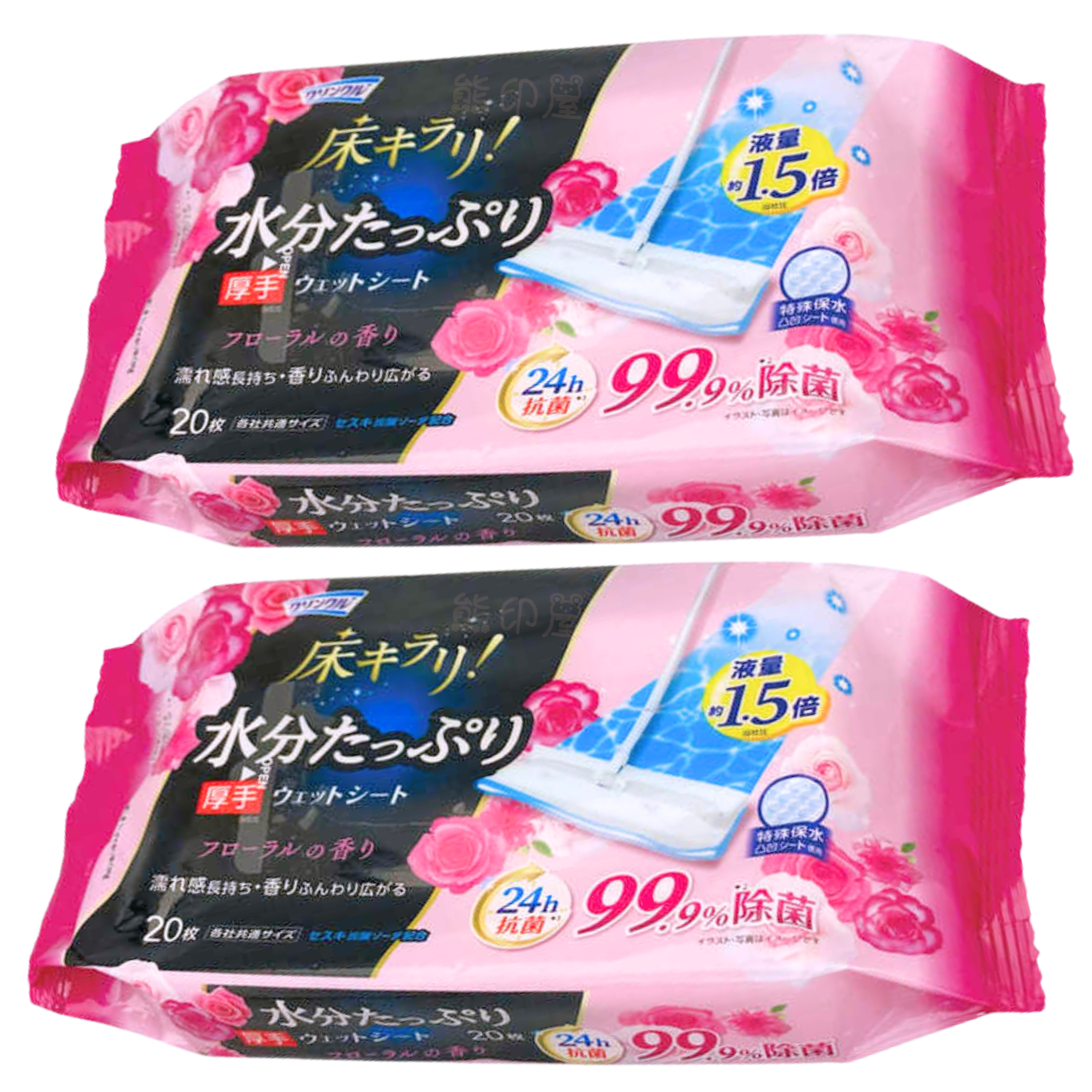 日本 地板除菌(加厚)濕紙巾 花香型 24小時抗菌 20枚 X 2 (粉)